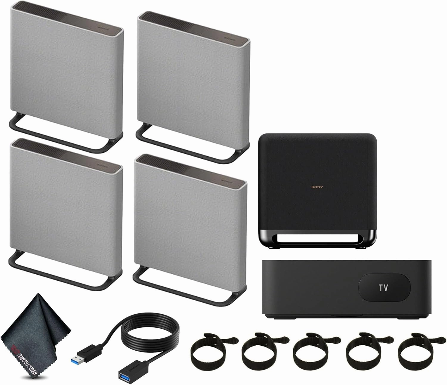 Sony HT-A9M2 BRAVIA Theater Quad 504W 4.0.4-Channel Doly Atmos Surround Speaker System Bundle Including: Sony SA-SW5 7.1" 300W Wireless Subwoofer for HT-A9/3000/5000/7000, More Accessories (Renewed) surround sound system,cinema audio kit,5.1 surround 