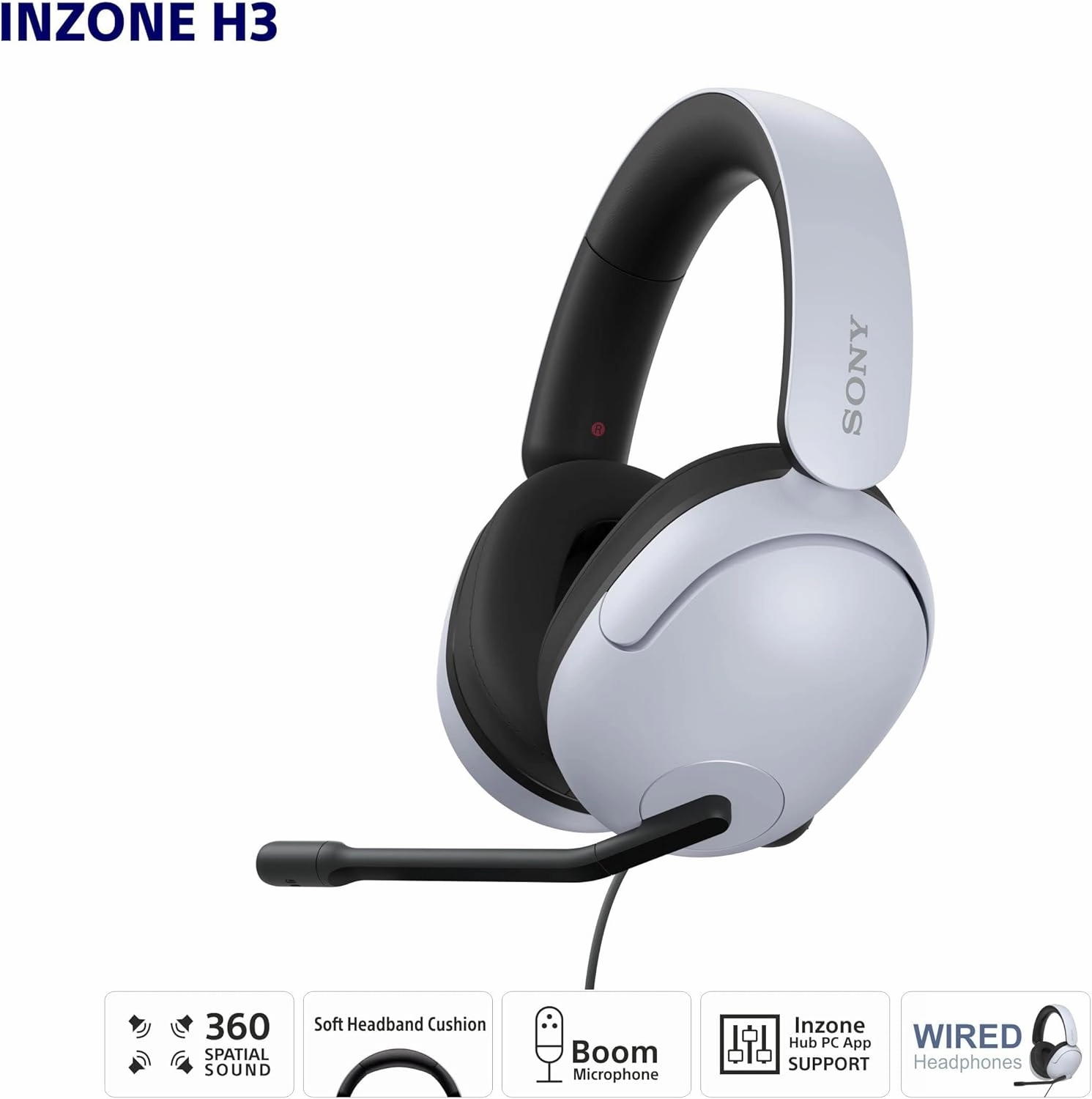 Sony INZONE H3 Wired Gaming Headphones With Mic, PS5 Headphones, Over-Ear, Personalized 360 Spatial Sound, Discord Certified MDR-G300 (White)