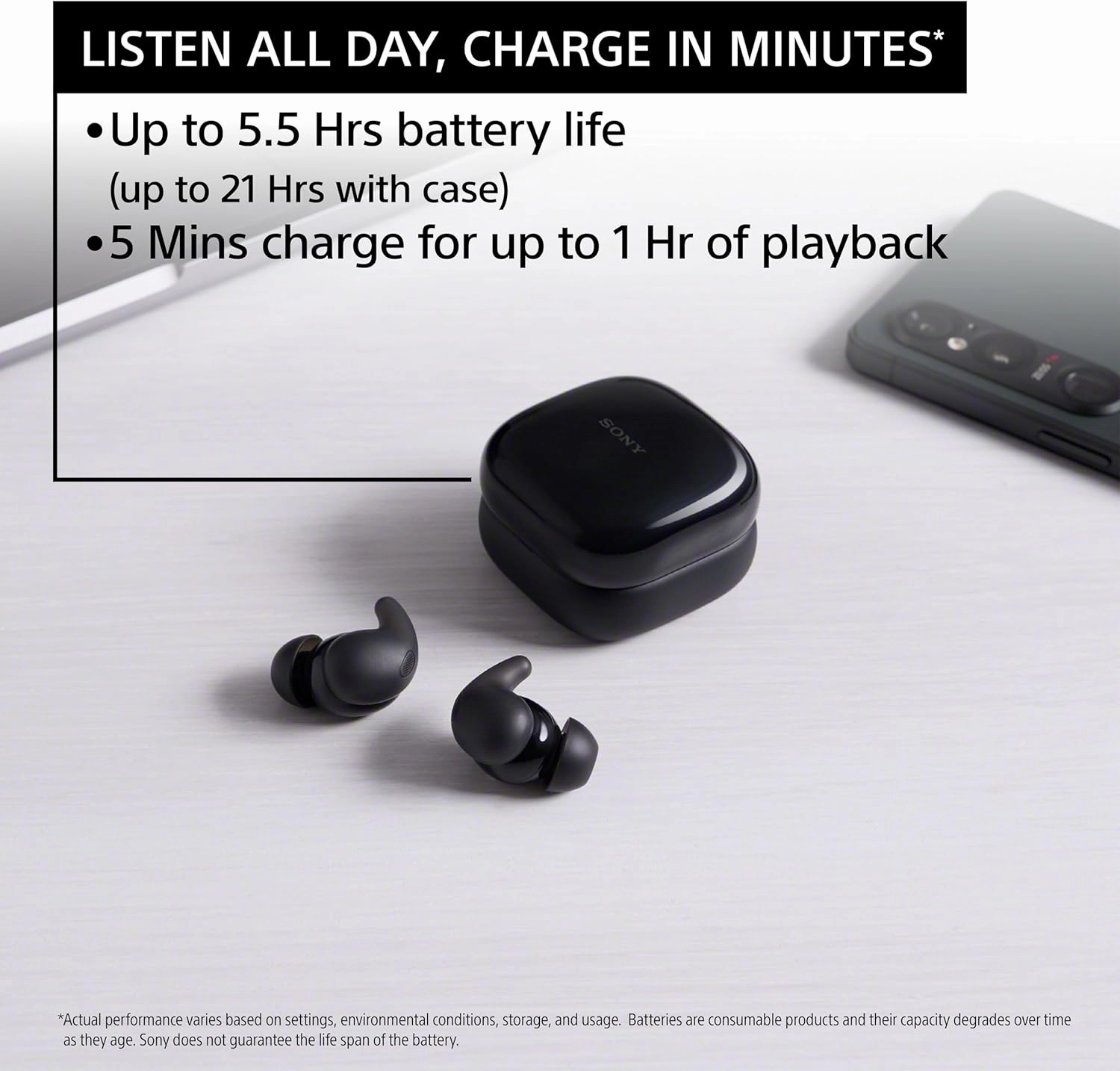 Sony LinkBuds Fit Truly Wireless Noise Canceling Earbud Headphones, Small & Light with Newly Developed Air Fitting Supporters, Black