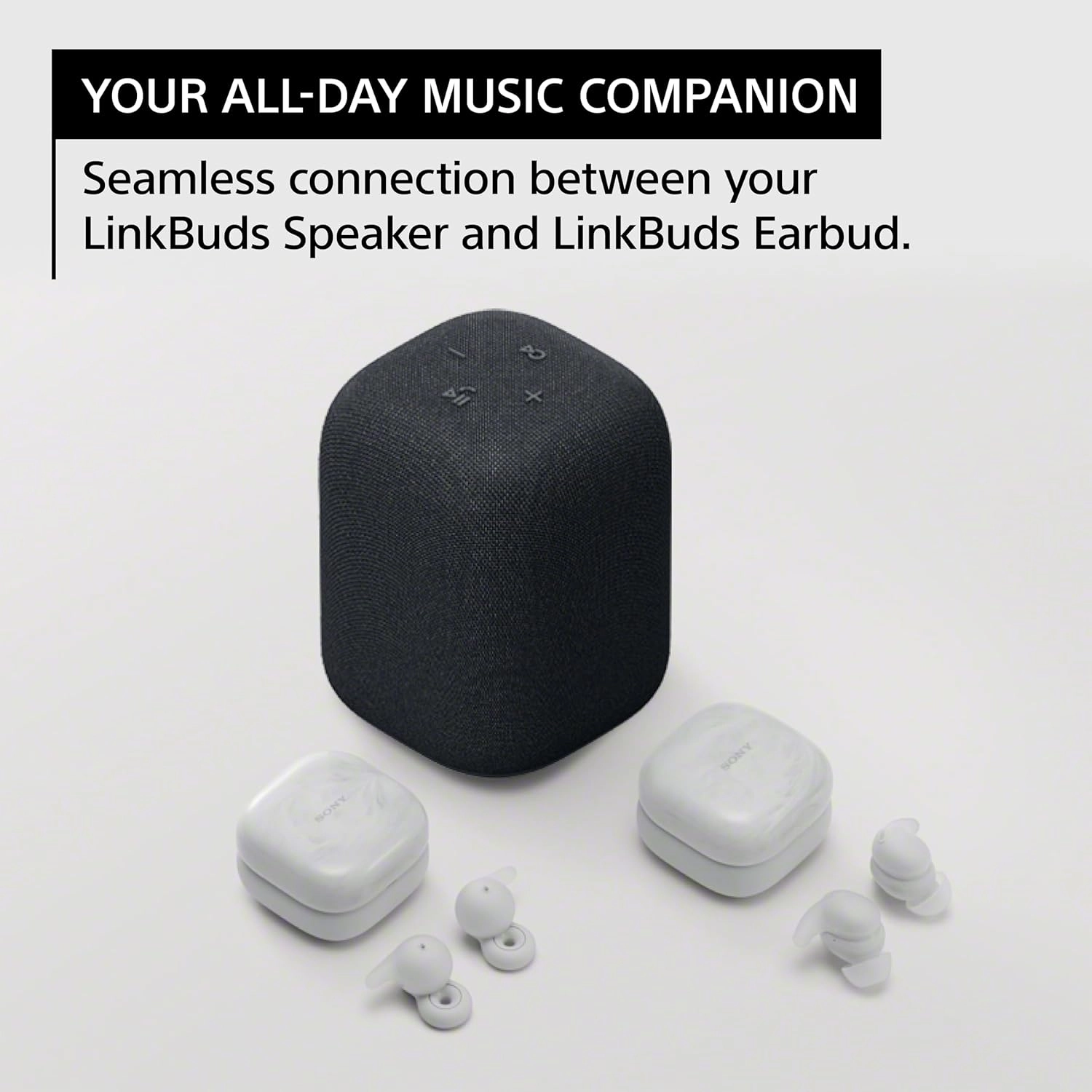 Sony LinkBuds Fit Truly Wireless Noise Canceling Earbud Headphones, Small & Light with Newly Developed Air Fitting Supporters, White LinkBuds Wireless Portable Bluetooth Speaker, Black