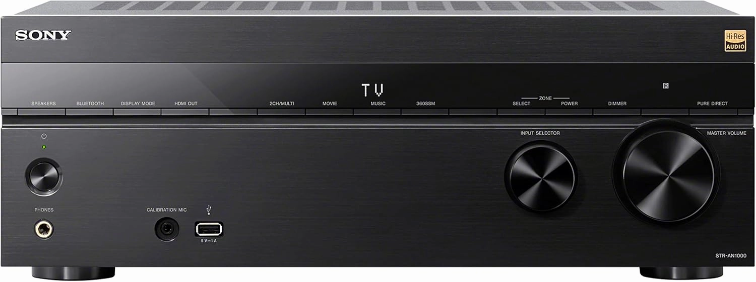 Sony STR-AN1000 7.2 CH Surround Sound Home Theater 8K A/V Receiver: Dolby Atmos, DTS:X, Digital Cinema Auto Calibration IX, Bluetooth, WiFi, Google Chromecast, Spotify connect, Apple AirPlay, HDMI 2.1 AV receiver,surround receiver,home theater amplifier,