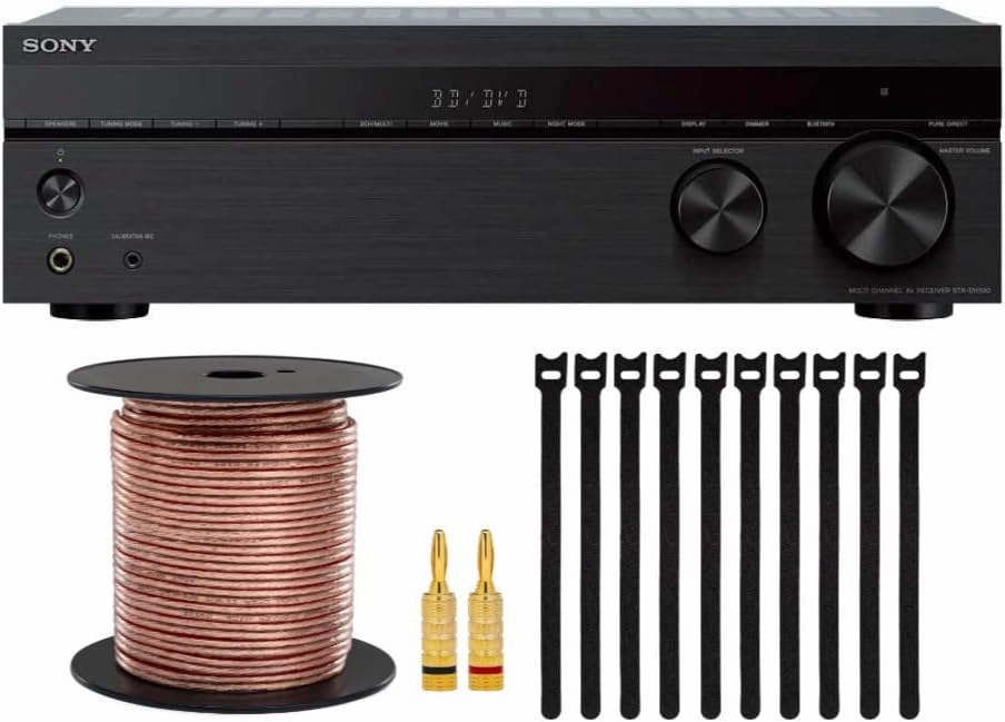 Sony STRDH590 5.2-Channel Home Theater AV Receiver with Speaker Wire Bundle with Banana Plugs and Focus Fastening Cable Ties (3 Items) home cinema system,5.1 home theater,surround sound package,