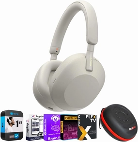 Sony WH1000XM5/S Wireless Industry Leading Noise Canceling Headphones, Silver Bundle with Premium 2 YR CPS Enhanced Protection Pack, Deco Gear Headphone Case and Audio Entertainment Essentials Bundle noise cancelling headphones,ANC headphones,travel headph