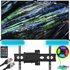 Sony XR55A95L BRAVIA XR A95L 55 inch QD-OLED 4K HDR Smart TV with Google TV (2023) Bundle with Home Theater Package - Full Motion Mount, Monster HDMI Cables, & Sound Reactive RGB Light Strip home cinema system,5.1 home theater,surround sound package,