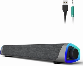 SOULION R30 Computer Speakers, Colorful LED Lights with Switch Button, Surround Sound Portable Computer Sound Bar Speakers for Desktop, Gray soundbar,TV speaker bar,home theater soundbar,