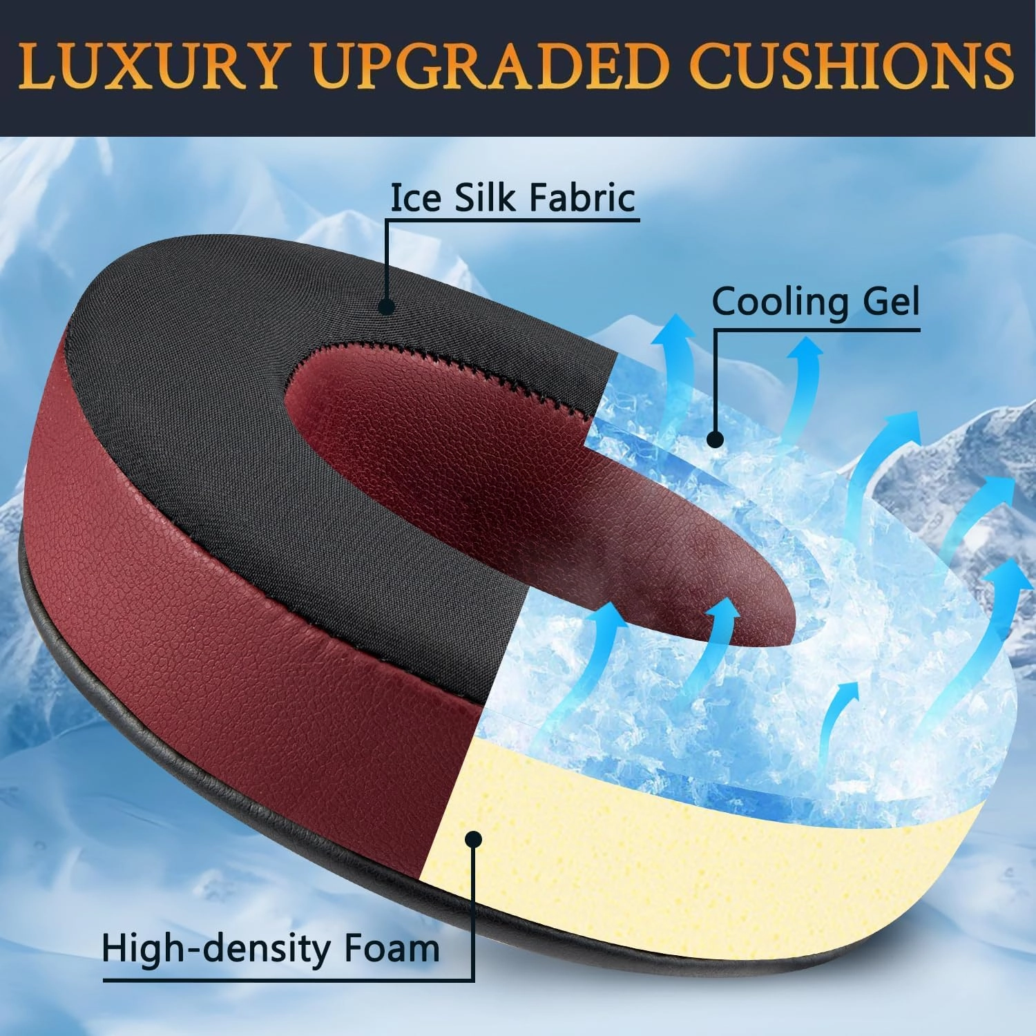 SOULWIT Cooling Gel Earpads Replacement for AKG Pro Audio K52 K72 K92 M220 K240 K241 K242 K271 K272 K340 K550 K551 K553 S MKII MK2, Ear Pads Cushions with Noise Isolation Foam - Burgundy