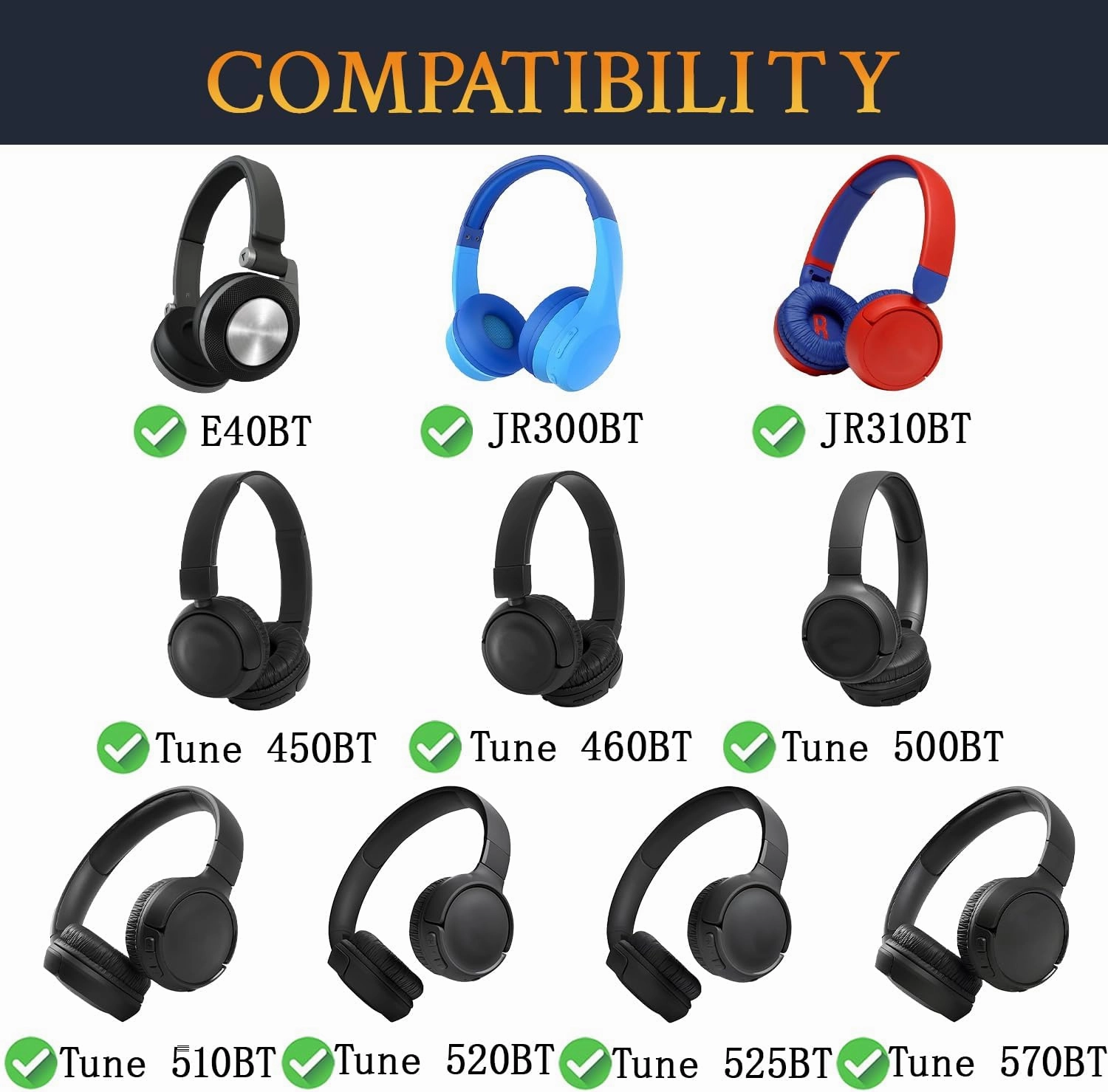 SOULWIT Earpads Replacement for JBL Tune 450BT/Tune 460BT/Tune 500BT/Tune 510BT/Tune 520BT/JR 300BT/JR 310BT/E40BT, Ear Pads Cushions with Soft Protein Leather - Orange