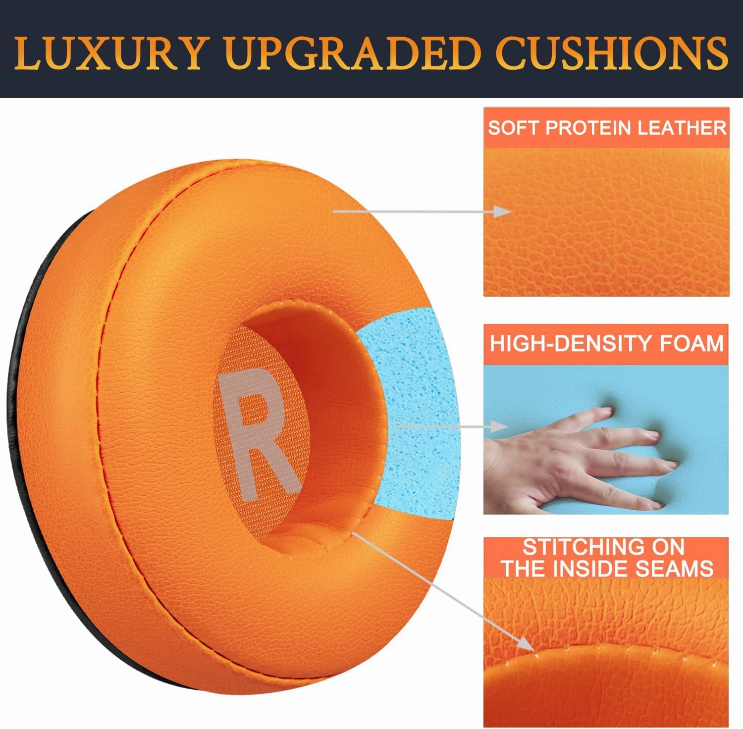 SOULWIT Earpads Replacement for JBL Tune 450BT/Tune 460BT/Tune 500BT/Tune 510BT/Tune 520BT/JR 300BT/JR 310BT/E40BT, Ear Pads Cushions with Soft Protein Leather - Orange
