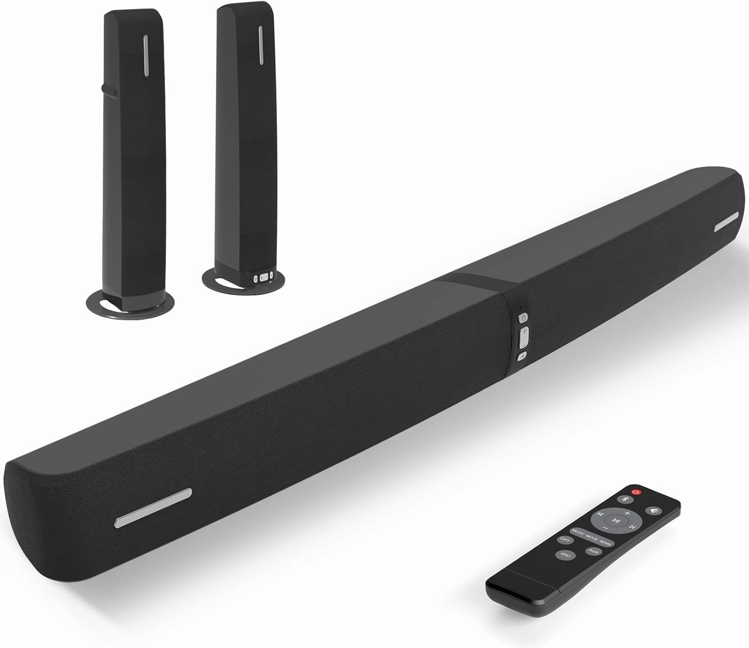 Sound Bar for Smart TV,90W Soundbar with Bluetooth/ARC/Optical/AUX Connect, Auto Volume Boost, 3 Customizable Equalizer Modes, 2 in 1 Detachable Soundbar for TV/PC/Gaming/Projectors surround sound system,cinema audio kit,5.1 surround package,