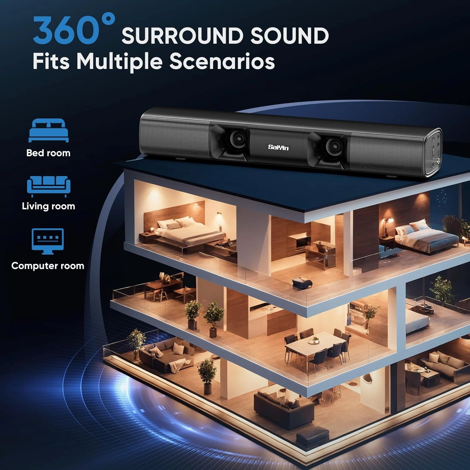 Sound Bar for Smart TV - 50W Powerful TV Sound Bar with Crystal Clear Dialogue & Enhanced Bass | 17-Inch Compact Soundbar for TV with Bluetooth 5.3, Optical & AUX, perfect for Smart TVs, PC, Projector