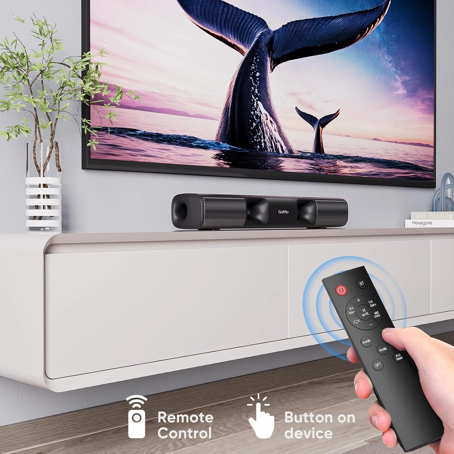 Sound Bar for Smart TV - 50W Powerful TV Sound Bar with Crystal Clear Dialogue & Enhanced Bass | 17-Inch Compact Soundbar for TV with Bluetooth 5.3, Optical & AUX, perfect for Smart TVs, PC, Projector