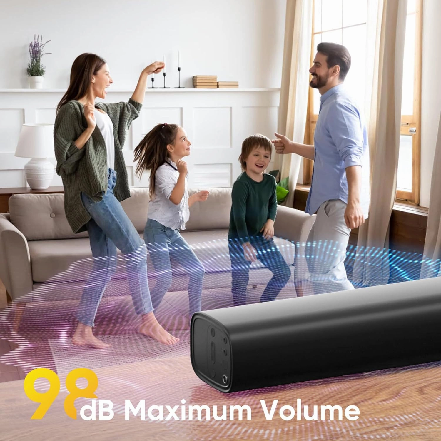 Sound Bar for Smart TV, Soundbar TV Speakers with Customized Bass Reflector, Compact Design and Easy Set up, Home Audio Surround Sound System for TV PC Projector, Wall Mountable