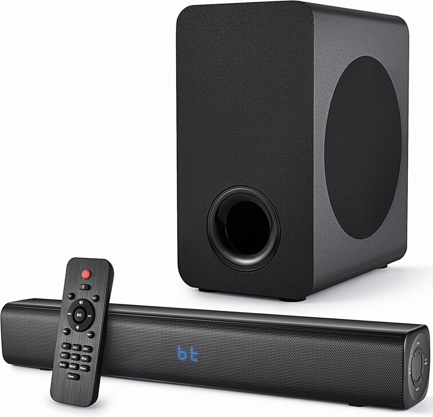 Sound Bar Speakers Bluetooth Wireless, TV Speakers Sound Bar Subwoofer, Home Theater Surround Sound Bar HDMI(ARC) Optical AUX USB 2.1ch Home Audio Sound System TV PC Wall Mount, Black soundbar,TV speaker bar,home theater soundbar,