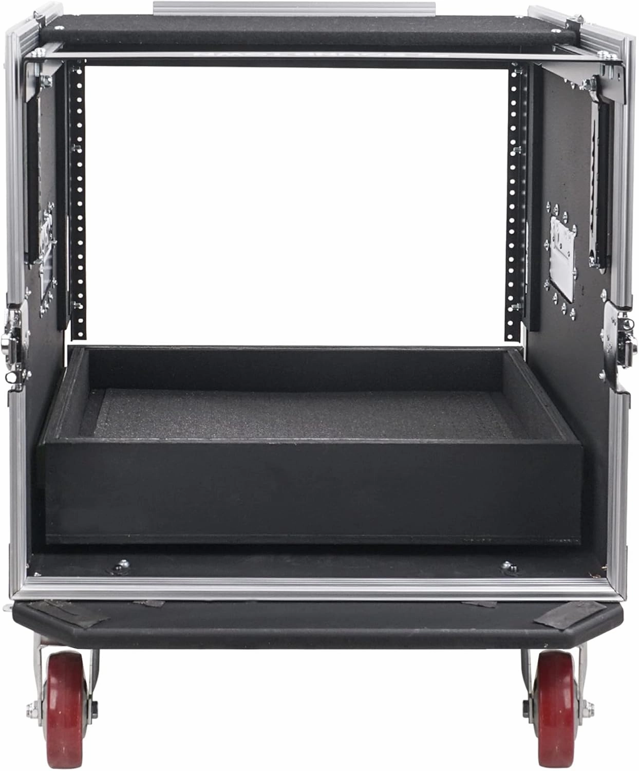 Sound Town 10U PA DJ Pro Audio Rack/Road ATA Case with 2U Drawer, 11U Slant Mixer Top, DJ Work Table, Casters, Pro Tour Grade (MR-DR10U)