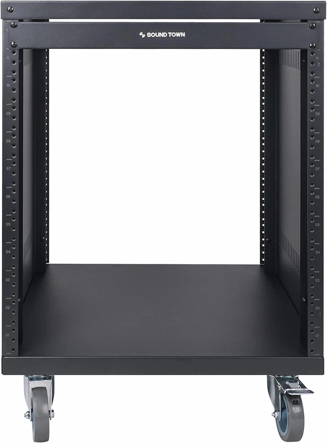 Sound Town 12U Universal Steel Rack, w/ 3" Locking Casters, Vented Side Panels for Audio Video, Server and Network Equipment (STRK-M12U)