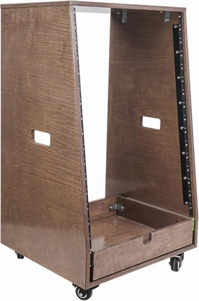 Sound Town 16U DIY Solid Baltic Birch Plywood Slanted Studio Rack with 16U Rack Space, Extra 2U Drawer, Rubber Feet, Casters, Weathered Brown (SDRK-16TBD2) rackmount gear,audio rack equipment,studio rackmounts,