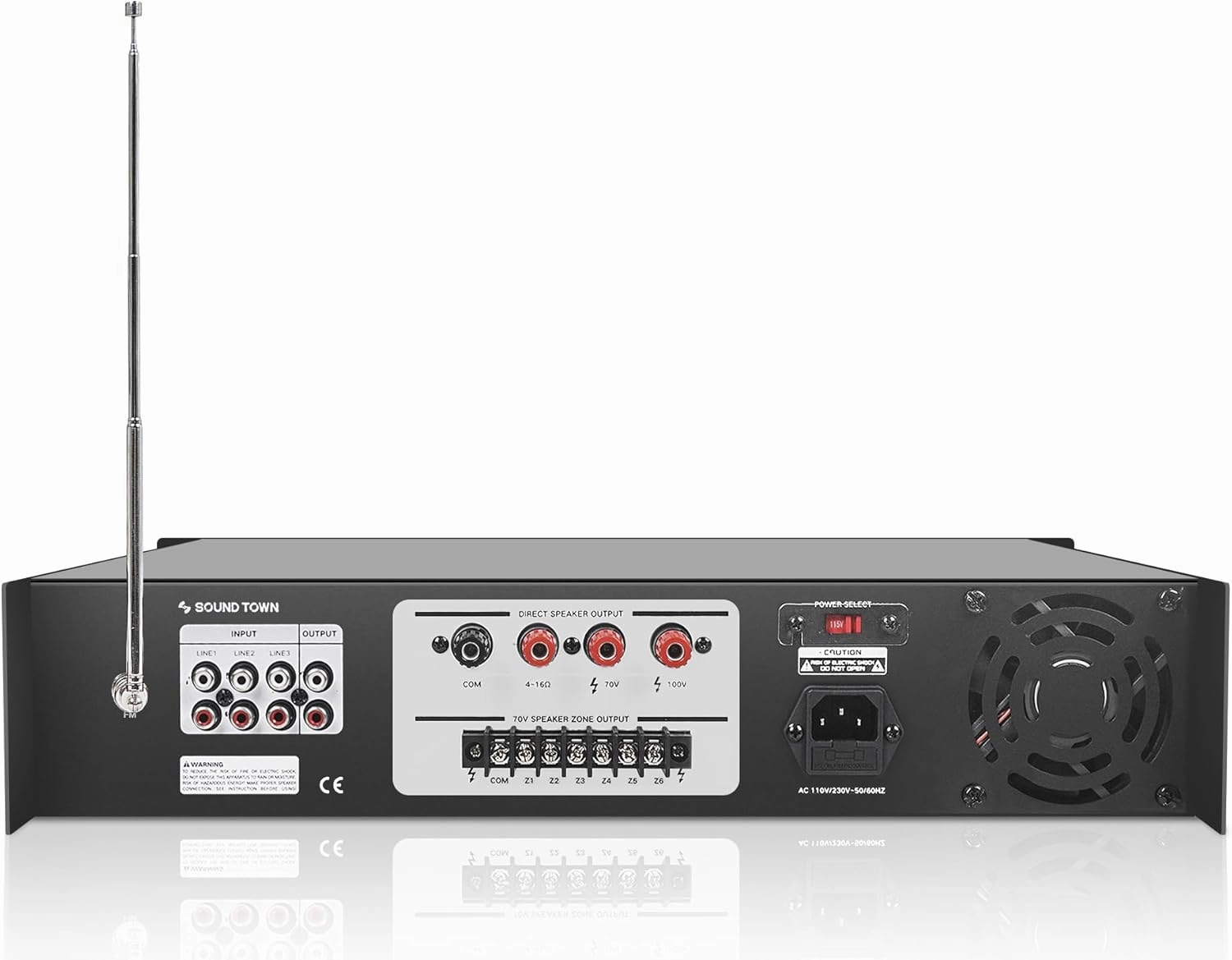 Sound Town 180W 6-Zone 70V/100V Commercial Power Amplifier with Bluetooth, Aluminum, for Restaurants, Lounges, Bars, Pubs, Schools and Warehouses (PAC180-6)