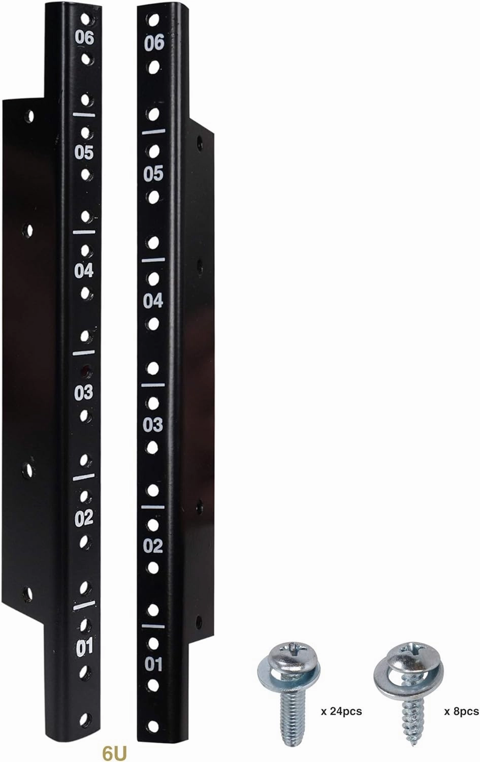 Sound Town 2-Pack 6U Steel Rack Rails, with Black Powder Coated Finish and Screws (ST-RR-06U)