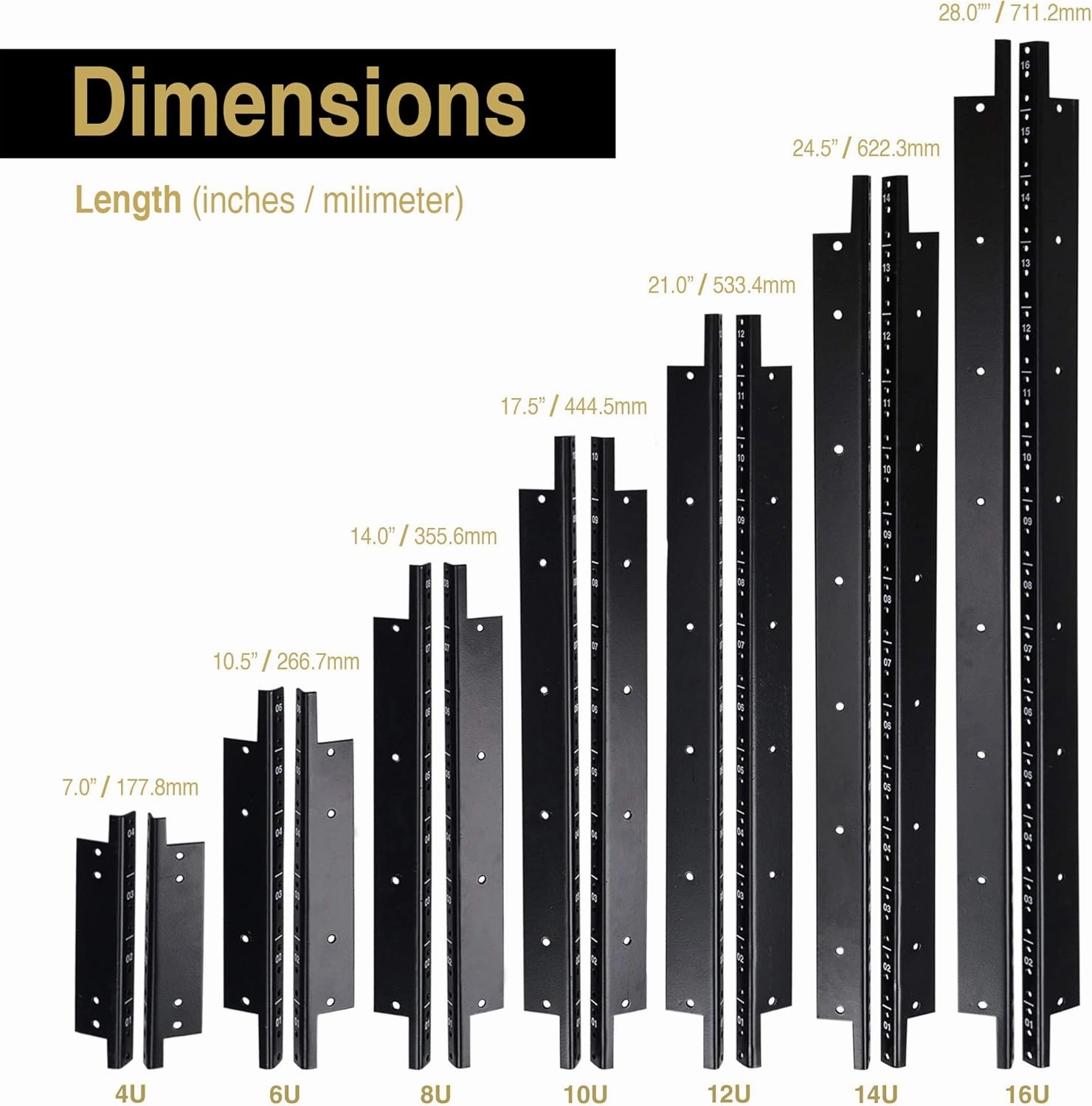 Sound Town 2-Pack 6U Steel Rack Rails, with Black Powder Coated Finish and Screws (ST-RR-06U)