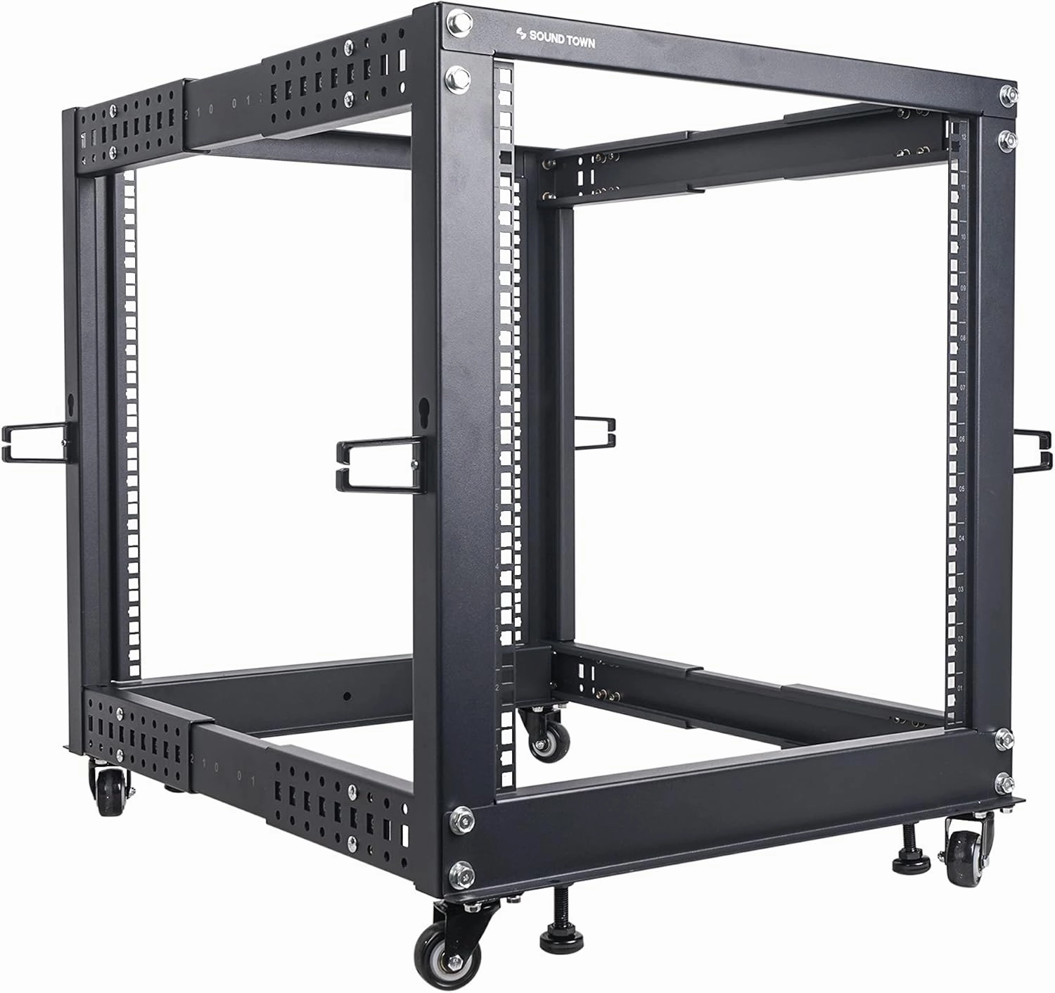 Sound Town 4-Post 12U Open Frame Sever and Network Equipment Rack with Adjustable Depth 22"-40", Casters, Levelers, Cable Management (ST4POF-A12U) audio rack,hi-fi component stand,media shelf,