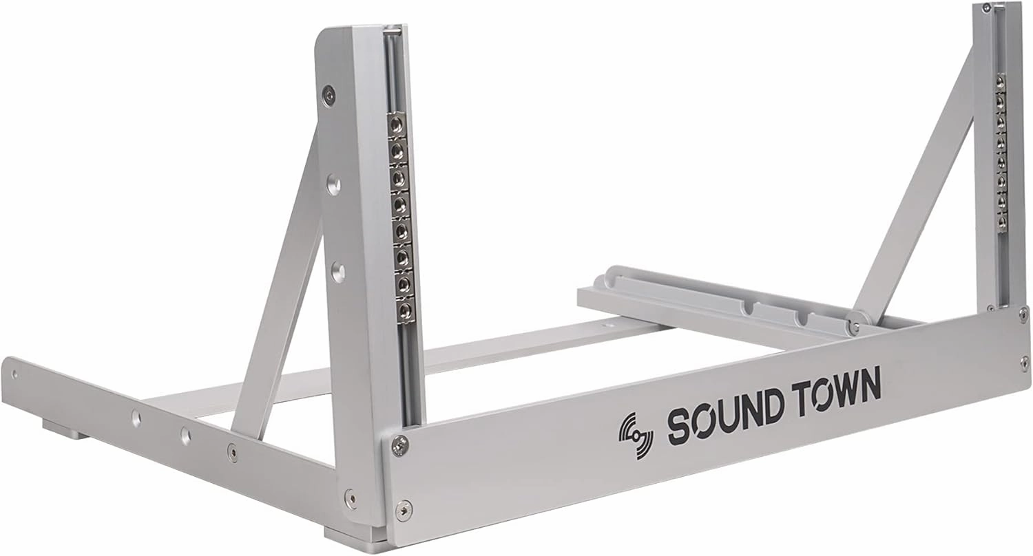 Sound Town 4U Aluminum 2-Post Desktop Open-Frame Rack, Angle Adjustable, for Audio/Video, Network Switches, Routers, Patch Panels (2PF-4A) audio rack,hi-fi component stand,media shelf,