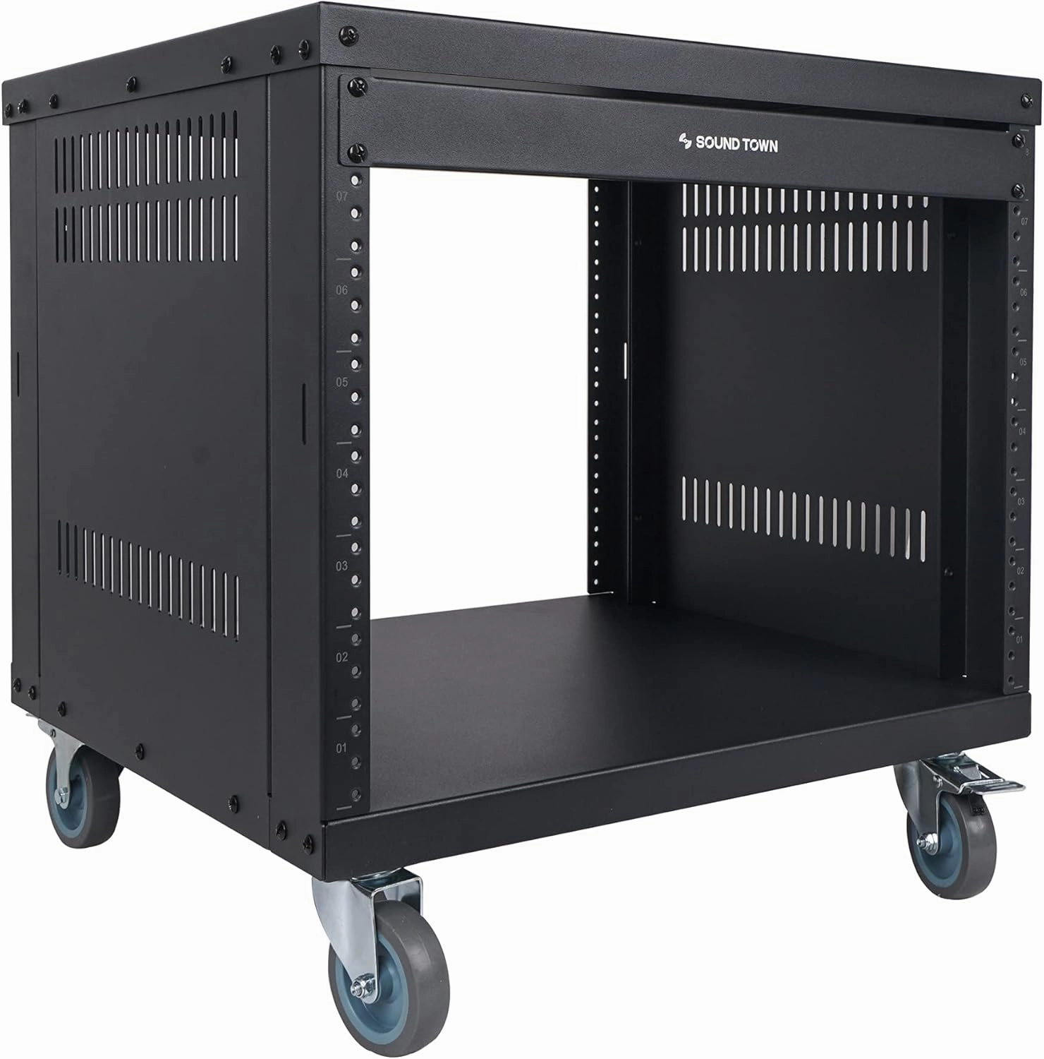 Sound Town 8U Universal Steel Rack, w/ 3" Locking Casters, Vented Side Panels for Audio Video, Server and Network Equipment (STRK-M8U) audio rack,hi-fi component stand,media shelf,