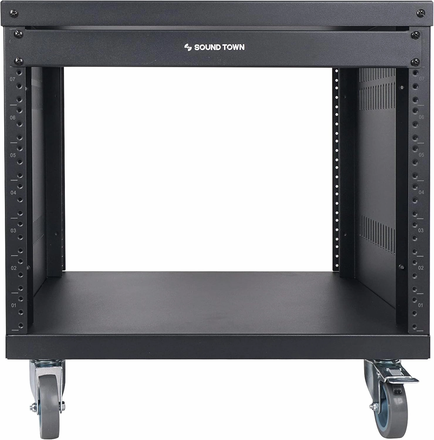 Sound Town 8U Universal Steel Rack, w/ 3" Locking Casters, Vented Side Panels for Audio Video, Server and Network Equipment (STRK-M8U)