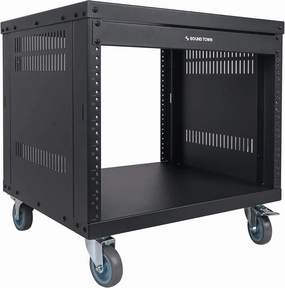Sound Town 8U Universal Steel Rack, w/ 3" Locking Casters, Vented Side Panels for Audio Video, Server and Network Equipment (STRK-M8U) audio rack,hi-fi component stand,media shelf,