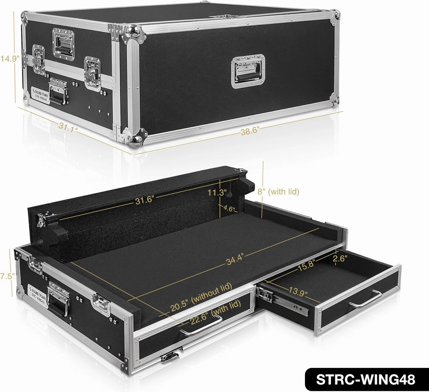 Sound Town ATA Plywood Mixer Case with Interior Foam Protection, Doghouse, 2 Drawers, and Caster Wheels for Behringer WING 48 Mixer Console (STRC-WING48)