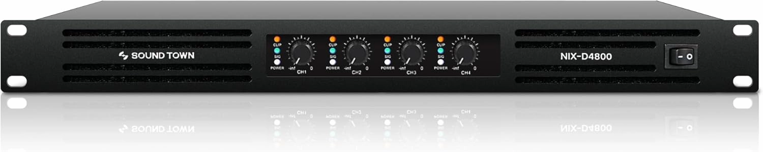 Sound Town Class-D 4-Channel PA/DJ Power Amplifier, 4 x 720W RMS at 4-ohm, 1U rack space (NIX-D4800)