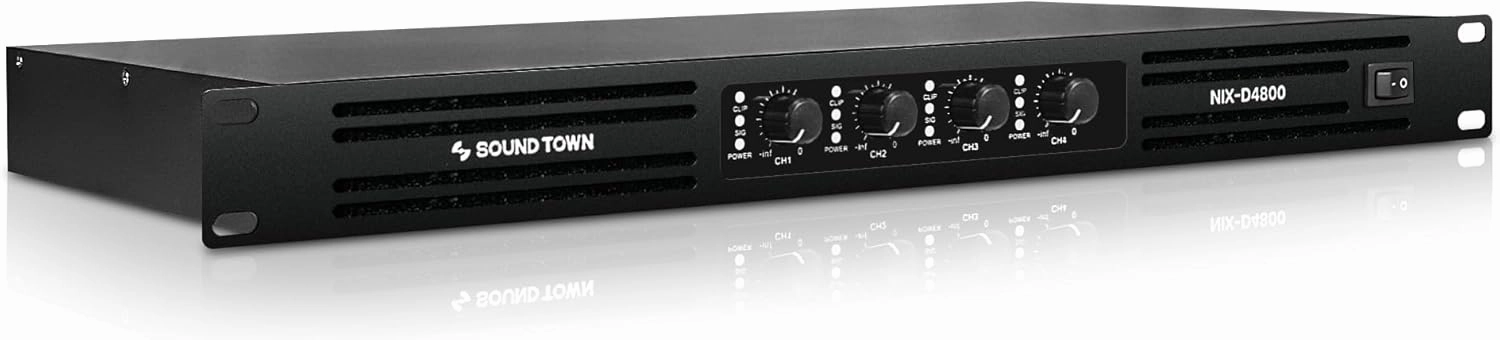 Sound Town Class-D 4-Channel PA/DJ Power Amplifier, 4 x 720W RMS at 4-ohm, 1U rack space (NIX-D4800) power amplifier,stereo amp,hi-fi power amp,