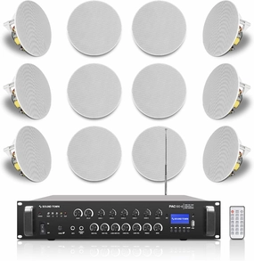 Sound Town Commercial Restaurant Bluetooth Amplifier   in-Ceiling Speaker Set, with One 6-Zone 70V/100V Amplifier with Bluetooth, 12 x Two-Way 6.5-Inch in-Ceiling Speakers, White (PAC180X12CS6N) soundbar,TV speaker bar,home theater soundbar,