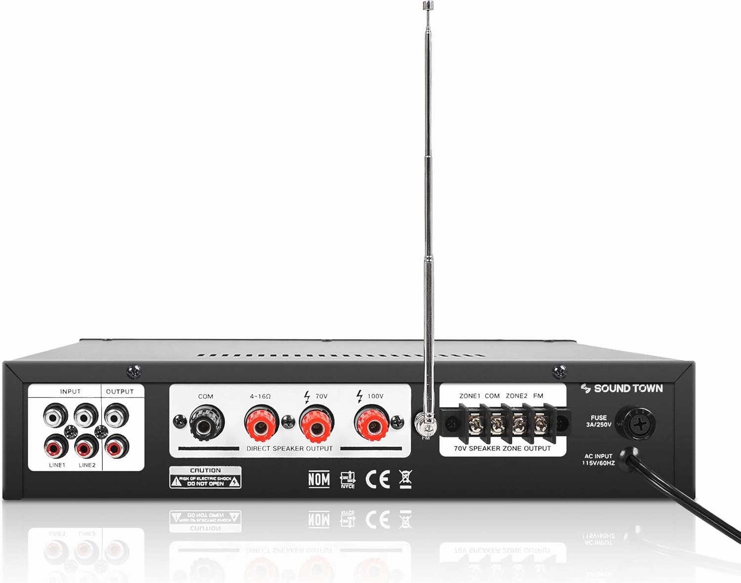 Sound Town Commercial Restaurant Bluetooth Amplifier   Pendant Speaker Set, with One 2-Zone 70V/100V Amplifier with Bluetooth, 4 x All-Weather 4-Inch Pendant Speakers, Black (PAC80X4PD4B)