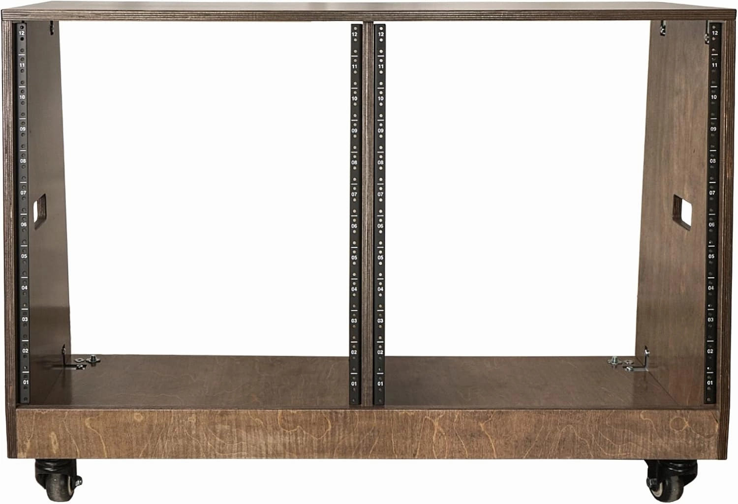 Sound Town DIY 2 x 12U Slanted Studio Rack with Solid Baltic Birch Plywood, Casters, weathered brown for Recording Room, Home Studio (SDRK-D12TB)