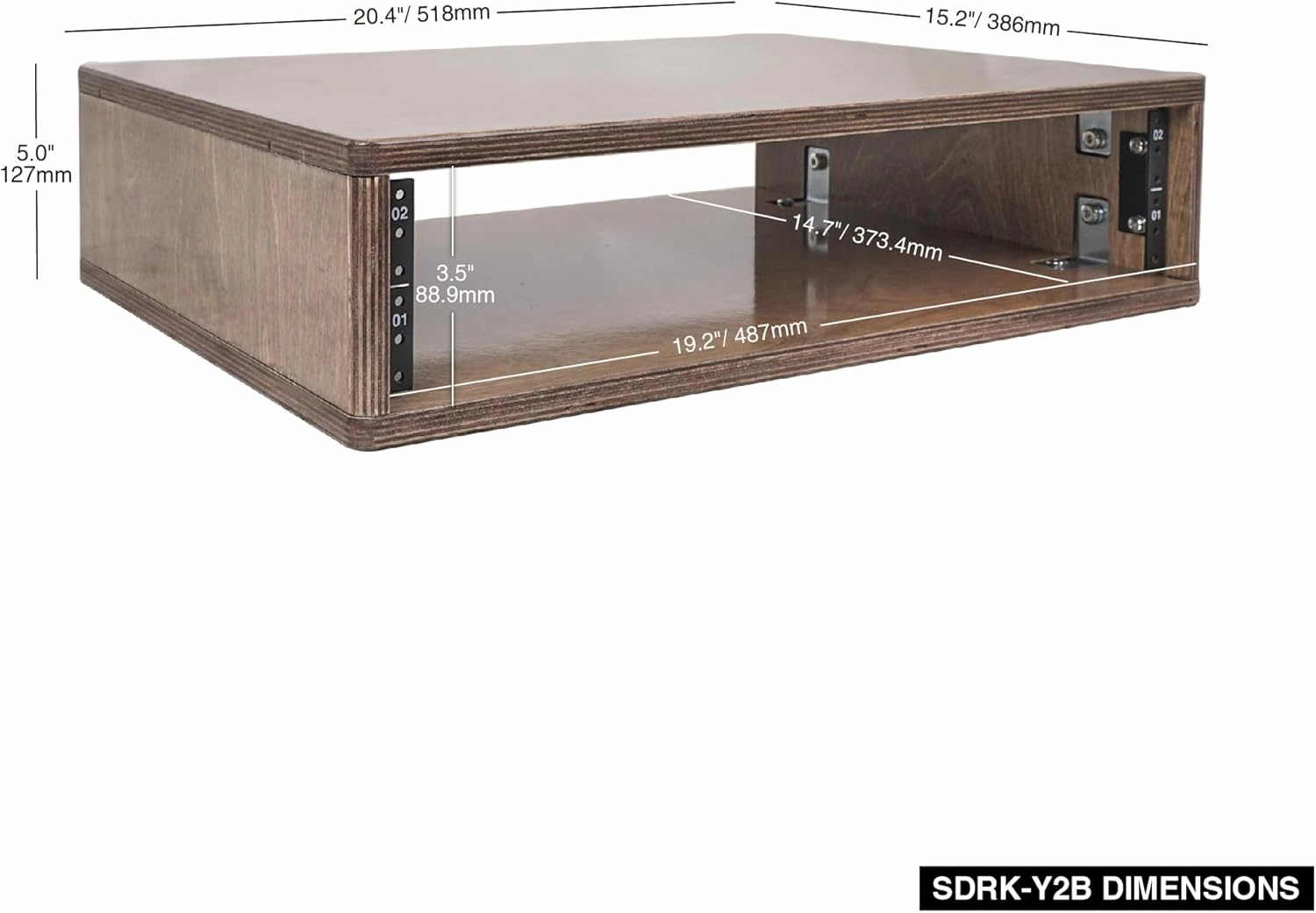 Sound Town DIY 2U Studio Rack with Solid Baltic Birch Plywood, Weathered Brown for Recording Room, Home Studio (SDRK-Y2B)