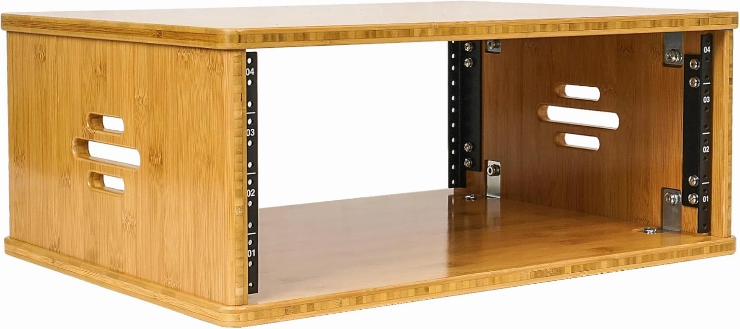 Sound Town DIY 4U Solid Bamboo Studio Rack w/ 14.2" Depth, Ventilation for Recording Room, PA/DJ Pro Audio, Home Audio (STBR-4U) audio rack,hi-fi component stand,media shelf,