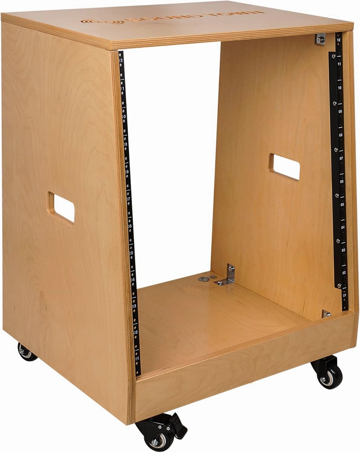 Sound Town DIY Solid Baltic Birch Plywood Slanted 12U Studio Rack, Golden Oak, Rubber Feet, Casters (SDRK-12T)