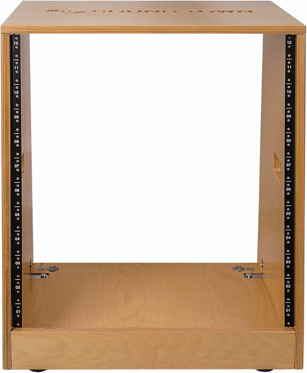Sound Town DIY Solid Baltic Birch Plywood Slanted 12U Studio Rack, Golden Oak, Rubber Feet, Casters (SDRK-12T)