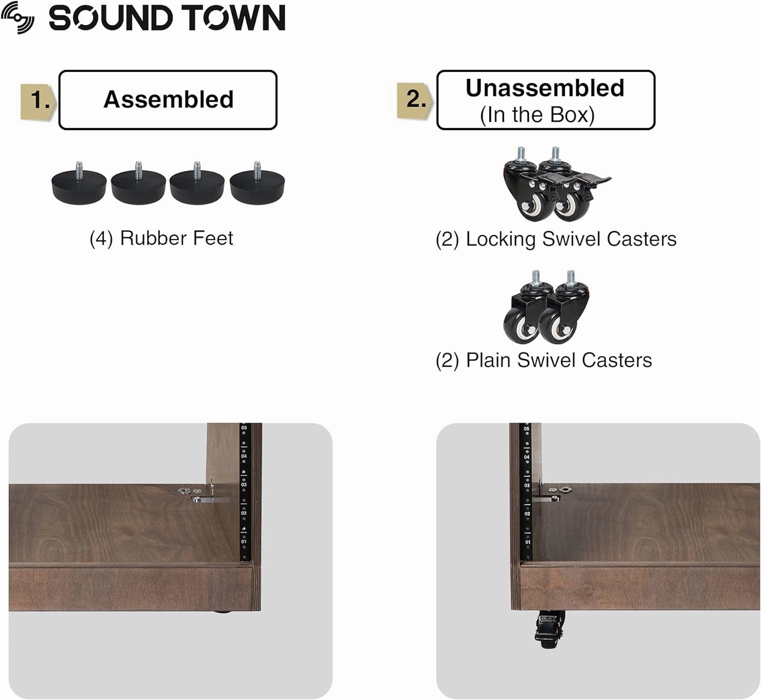 Sound Town DIY Solid Baltic Birch Plywood Slanted 12U Studio Rack, Golden Oak, Rubber Feet, Casters (SDRK-12T)