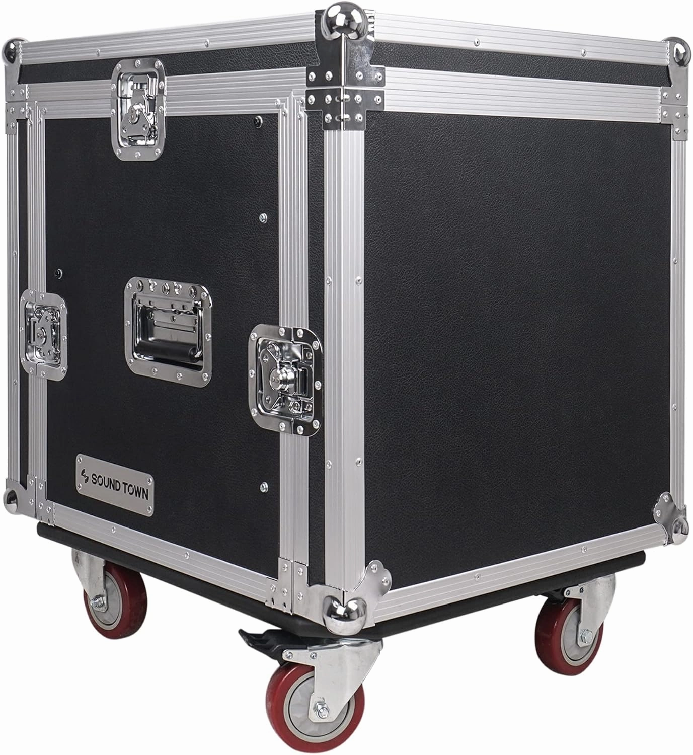 Sound Town Enhanced 1/2" (12mm) Plywood 10U PA DJ Pro Audio Rack/Road ATA Case with 11U Slant Mixer Top, 20 Rackable Depth and Casters, 10 Space Size, Pro Tour Grade (STMR-10UW)