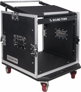 Sound Town Enhanced 1/2" (12mm) Plywood 10U PA DJ Pro Audio Rack/Road ATA Case with 11U Slant Mixer Top, 20 Rackable Depth and Casters, 10 Space Size, Pro Tour Grade (STMR-10UW) rackmount gear,audio rack equipment,studio rackmounts,