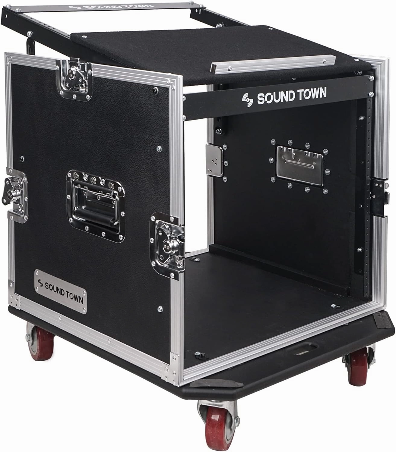 Sound Town Enhanced 1/2" (12mm) Plywood 10U PA DJ Pro Audio Rack/Road ATA Case with 11U Slant Mixer Top, 20 Rackable Depth and Casters, 10 Space Size, Pro Tour Grade (STMR-10UW) audio rack,hi-fi component stand,media shelf,
