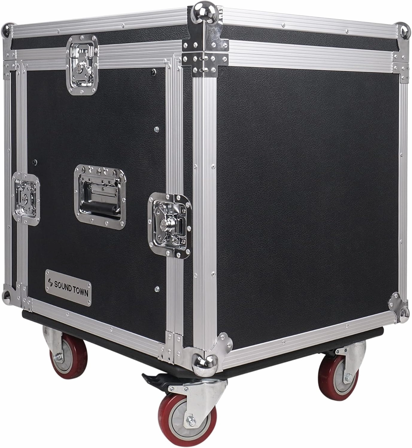 Sound Town Enhanced 1/2" (12mm) Plywood 10U PA DJ Pro Audio Rack/Road ATA Case with 11U Slant Mixer Top, 20 Rackable Depth and Casters, 10 Space Size, Pro Tour Grade (STMR-10UW)