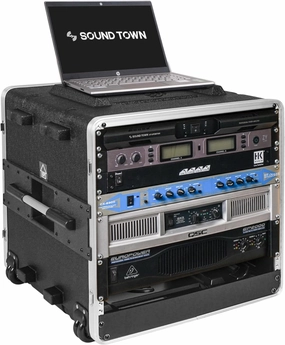 Sound Town Lightweight 10U PA DJ Rack/Road Case with 9U Rack Space, ABS Construction, 19 Depth, Retractable Handle, Wheels and Heavy-Duty Latches (STRC-A10UT) rackmount gear,audio rack equipment,studio rackmounts,