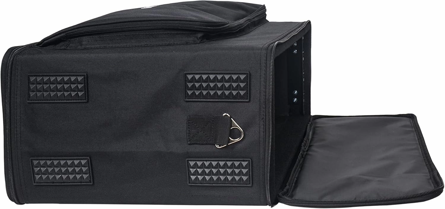 Sound Town Portable 4U Rack Bag, Soft Rack Case with 14" Rackable Depth, Plywood Rack Frame, Shoulder Strap, Accessory Pocket (STRB-416B)
