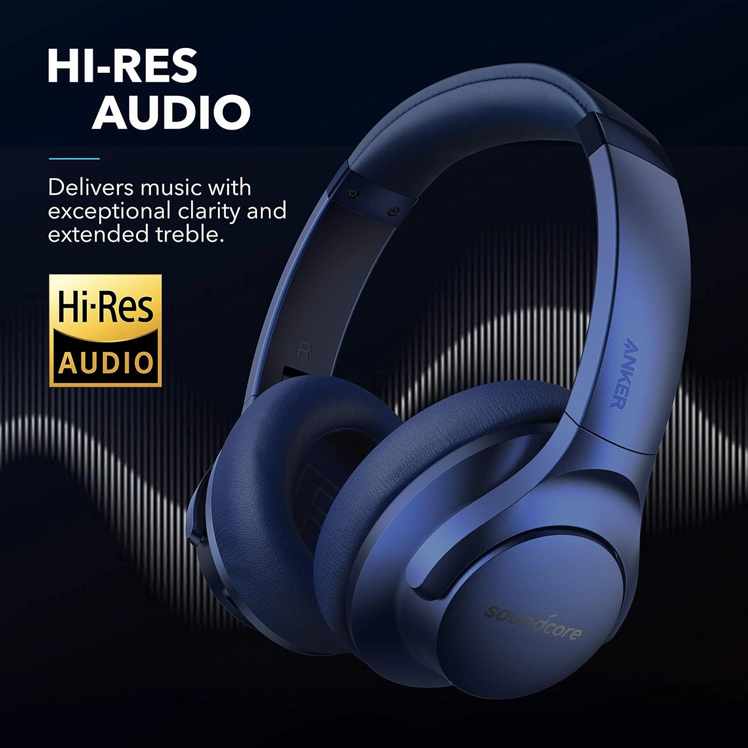 Soundcore Anker Life Q20 Hybrid Active Noise Cancelling Headphones, Wireless Over Ear Bluetooth Headphones, 70H Playtime, Hi-Res Audio, Deep Bass, Memory Foam Ear Cups, Travel, Office, USB-C Charging
