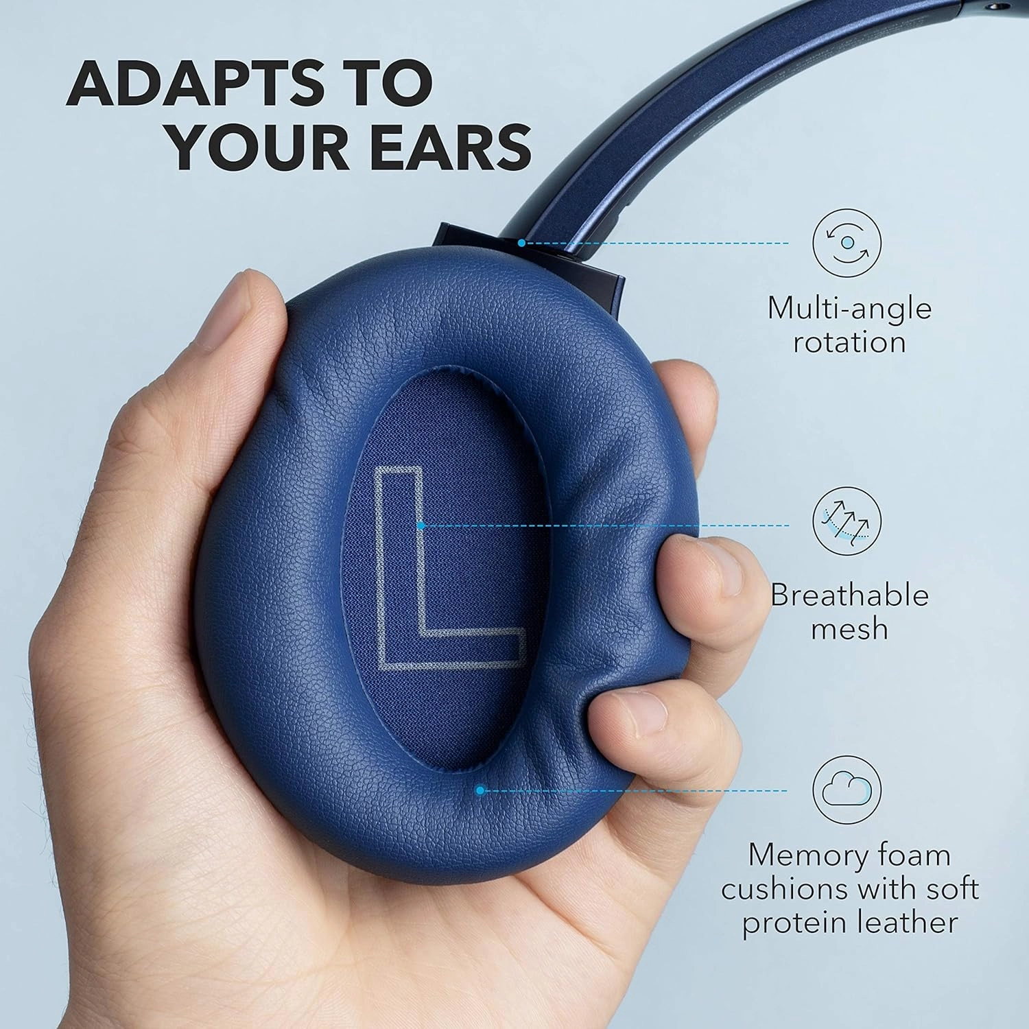 Soundcore Anker Life Q20 Hybrid Active Noise Cancelling Headphones, Wireless Over Ear Bluetooth Headphones, 70H Playtime, Hi-Res Audio, Deep Bass, Memory Foam Ear Cups, Travel, Office, USB-C Charging