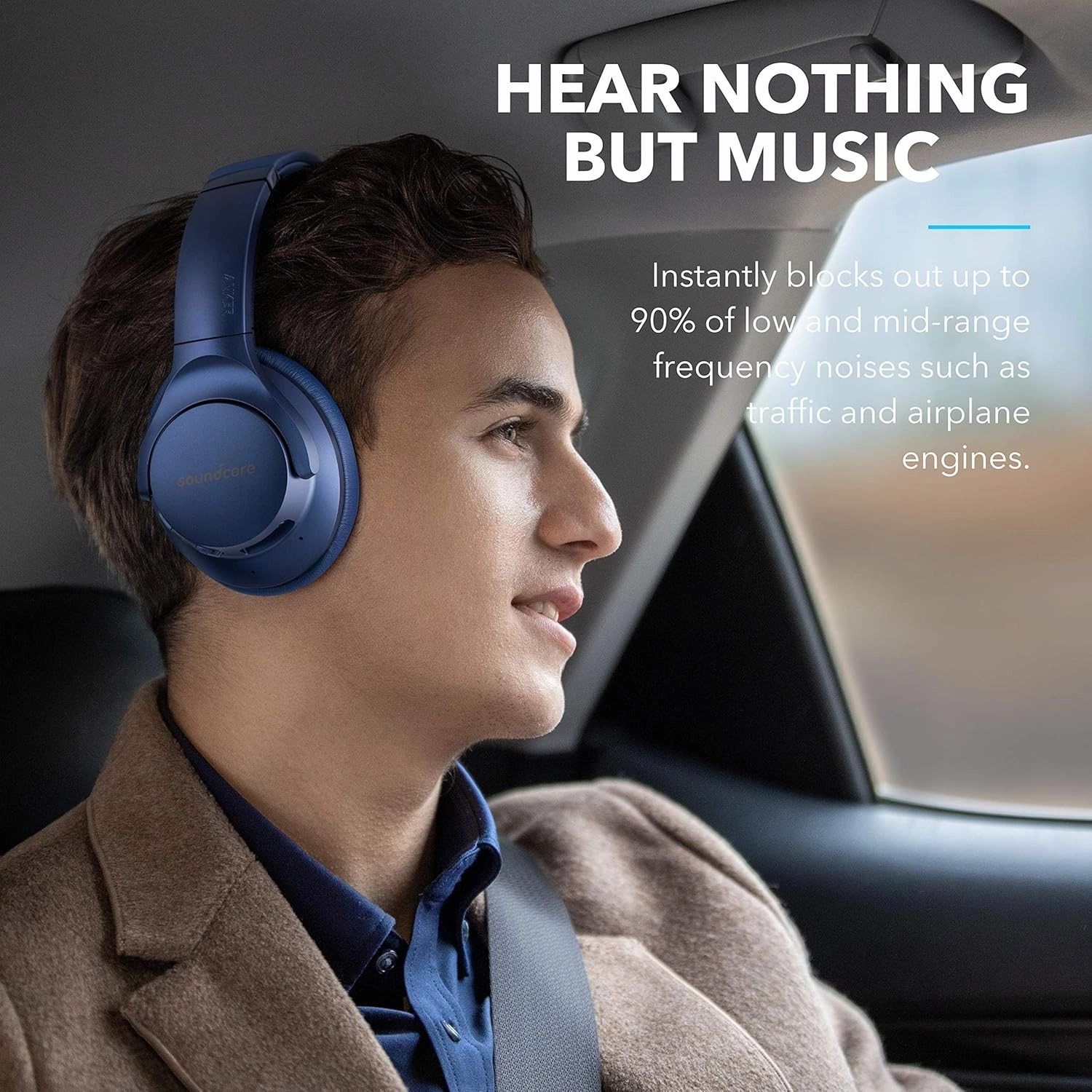 Soundcore Anker Life Q20 Hybrid Active Noise Cancelling Headphones, Wireless Over Ear Bluetooth Headphones, 70H Playtime, Hi-Res Audio, Deep Bass, Memory Foam Ear Cups, Travel, Office, USB-C Charging