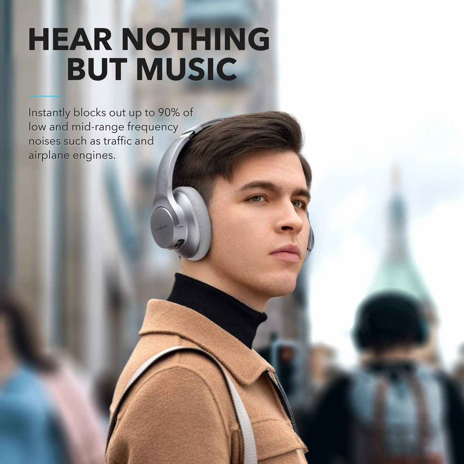Soundcore Anker Life Q20 Hybrid Active Noise Cancelling Headphones, Wireless Over Ear Bluetooth Headphones, 70H Playtime, Hi-Res Audio, Deep Bass, Memory Foam Ear Cups, Travel, Office, USB-C Charging