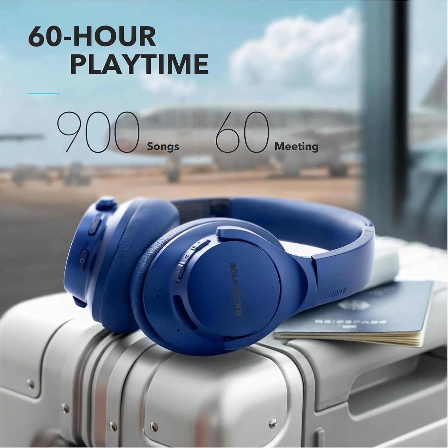 Soundcore Anker Life Q20 Hybrid Active Noise Cancelling Headphones, Wireless Over Ear Bluetooth Headphones, 70H Playtime, Hi-Res Audio, Deep Bass, Memory Foam Ear Cups, Travel, Office, USB-C Charging
